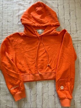 Sundae School Cropped Heavyweight Cotton Hoodie in Bright Orange Size Medium
